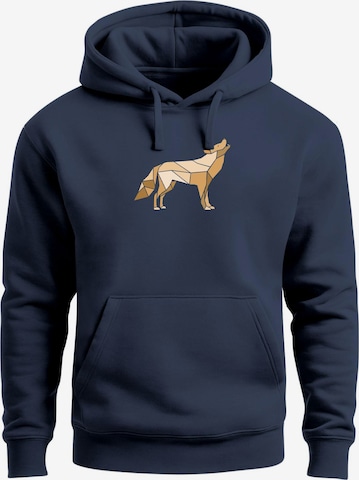 Neverless Sweatshirt 'Polygon Wolf Gelb' in Blau: Vorderseite