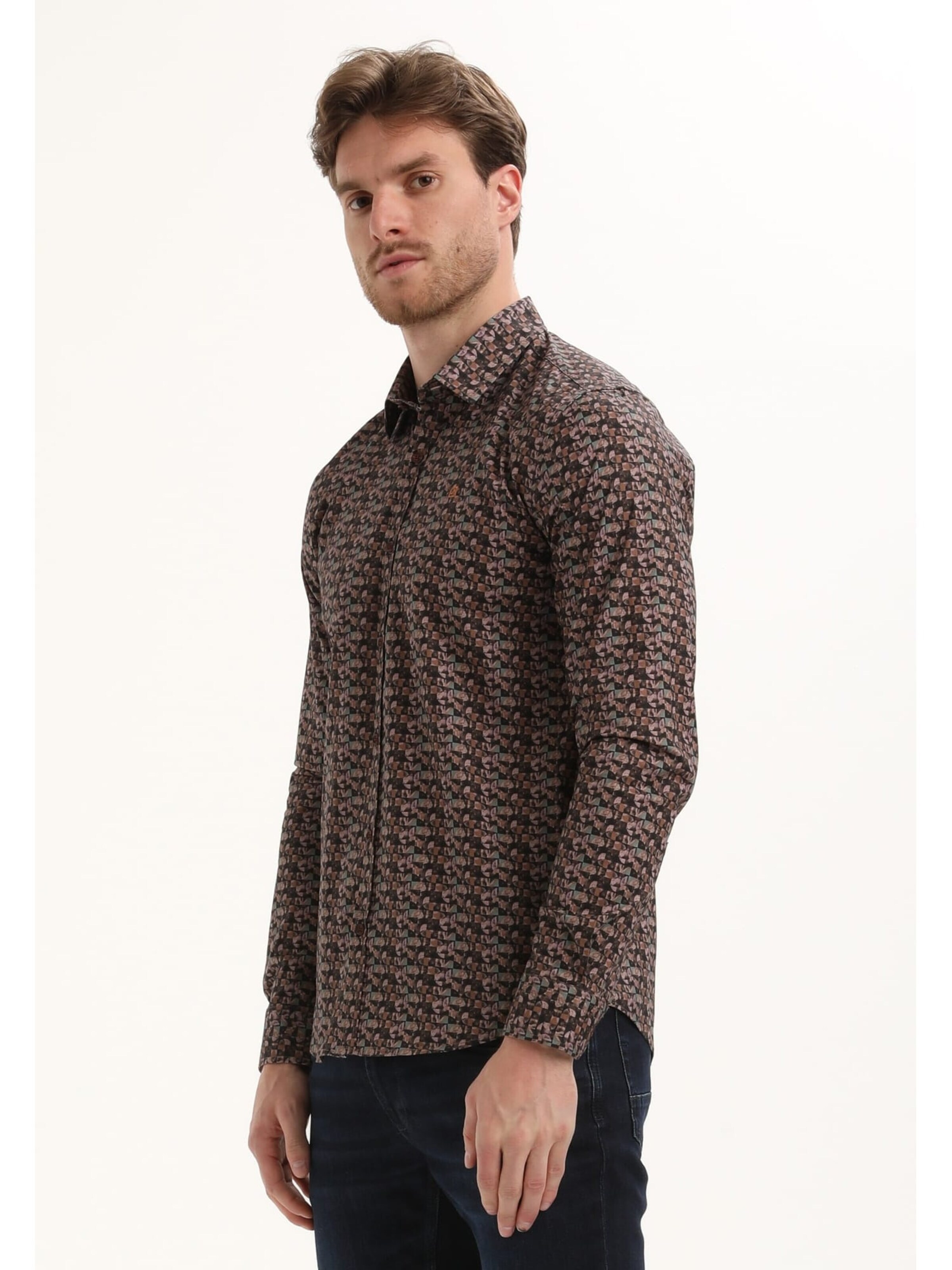Gabbiano Comfort fit Overhemd in Bruin: voorkant