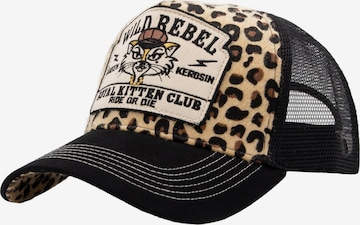 Queen Kerosin Cap 'Wild Rebel Royal Kitten Club' in Brown: front