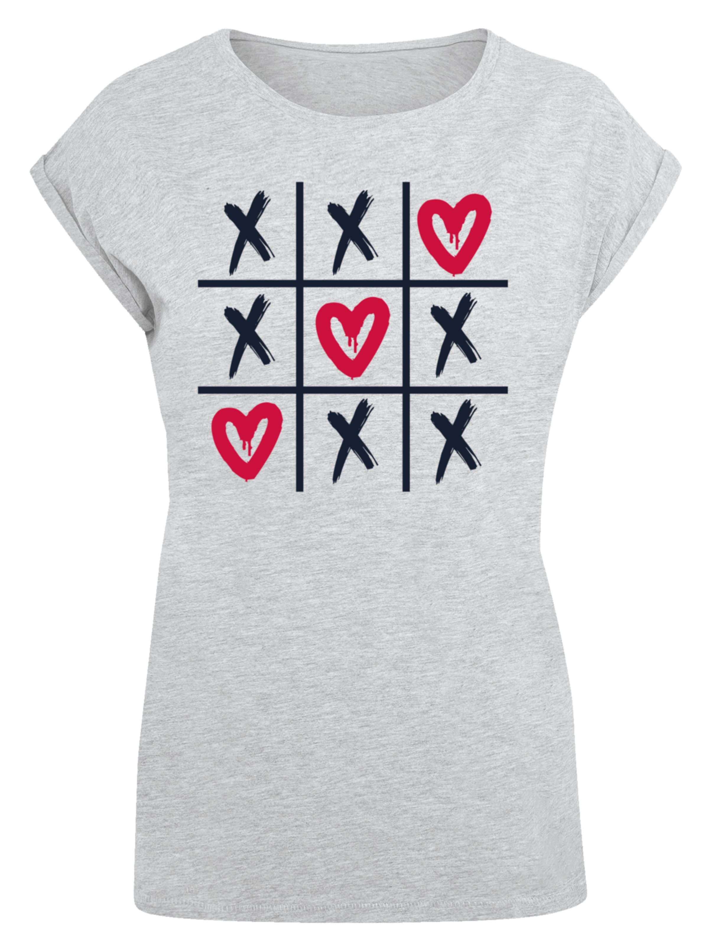 F4NT4STIC T-Shirt 'Valentinstag Herz Tic Tac Toe' in Grau: Vorderseite