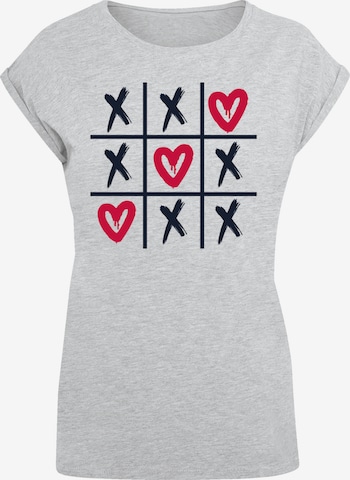 F4NT4STIC T-Shirt 'Valentinstag Herz Tic Tac Toe' in Grau: Vorderseite