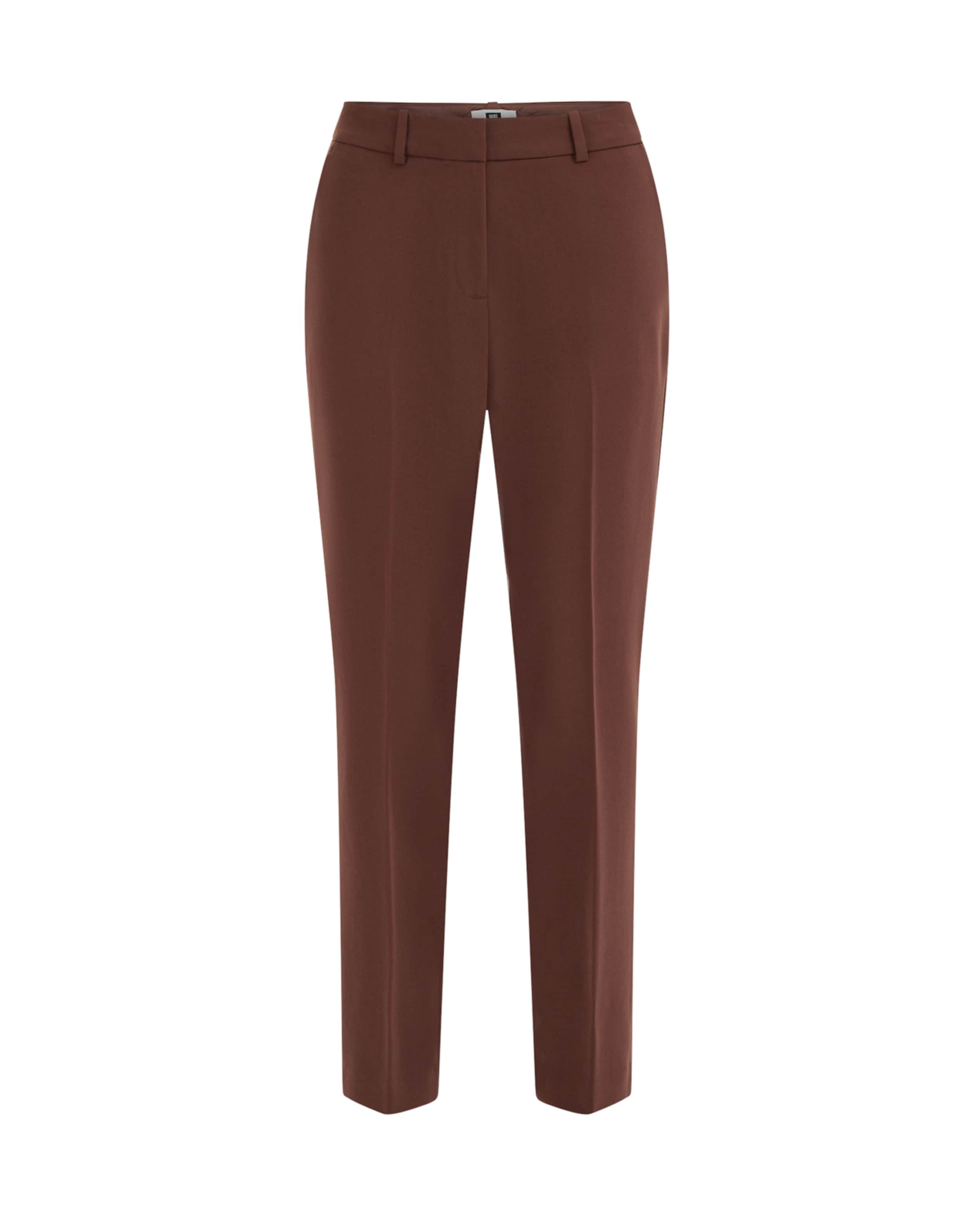 WE Fashion - Tapered Calças com vincos em castanho: frente