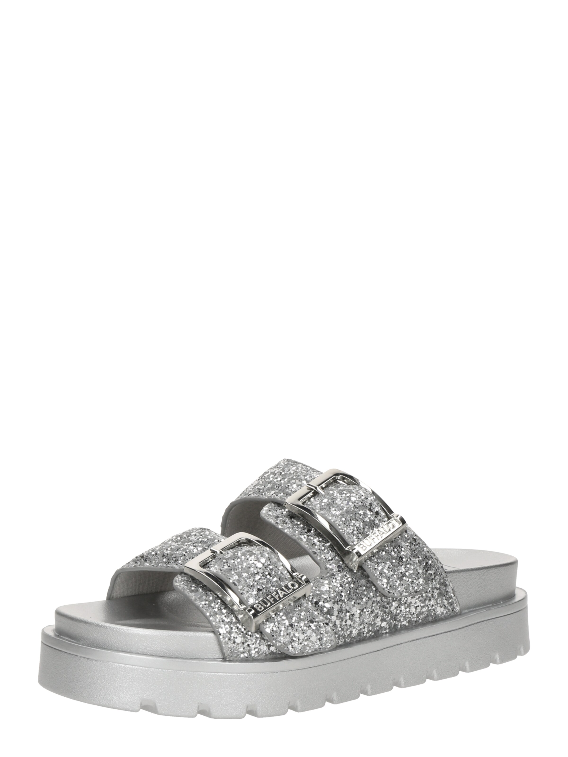 BUFFALO Pantoletter 'Raya' i sølv: forside