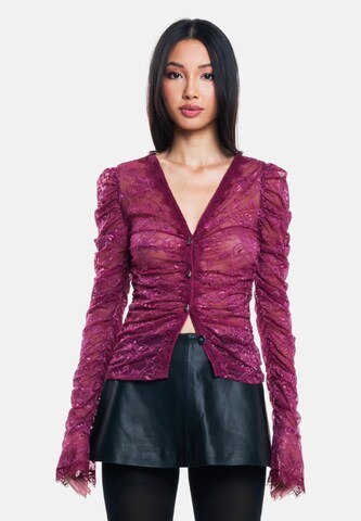 OW Collection Knit Cardigan 'Audrey' in Purple: front