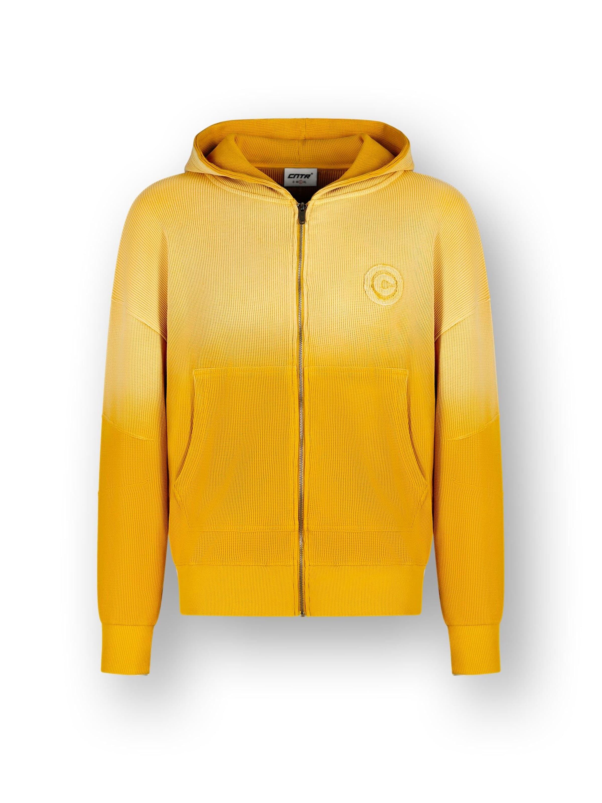 CNTR Zip-Up Hoodie 'Waffle Zip Hoodie Yellow' in Yellow: front