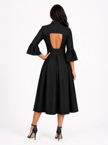 BIBI SAKALIEVA Jurk 'Black Open-Back Midi Dress with Bell Sleeves' in Zwart