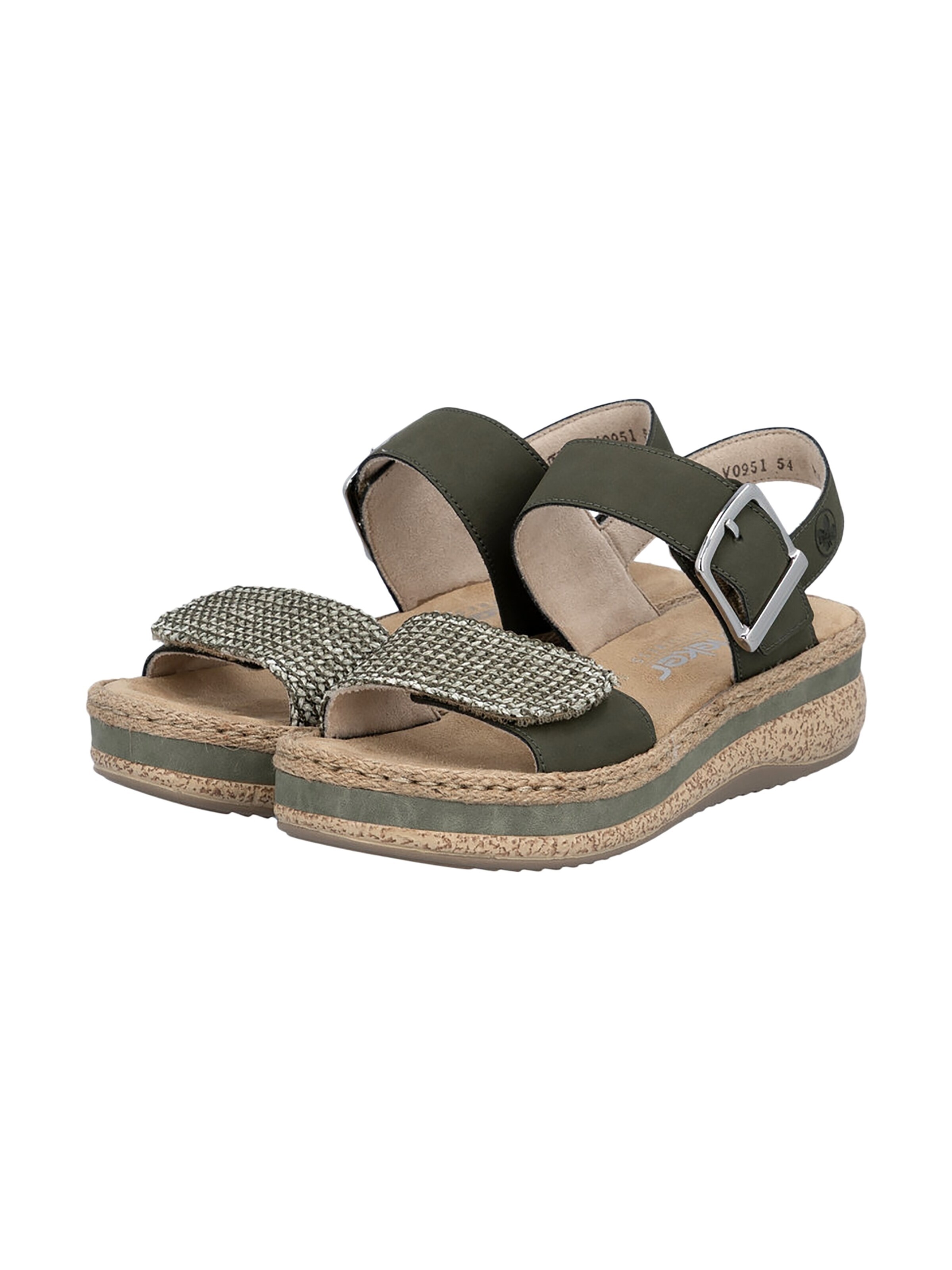 Rieker Sandały 'Rimo-Sandalen aus Leder mit Keilabsatz' w kolorze zielony