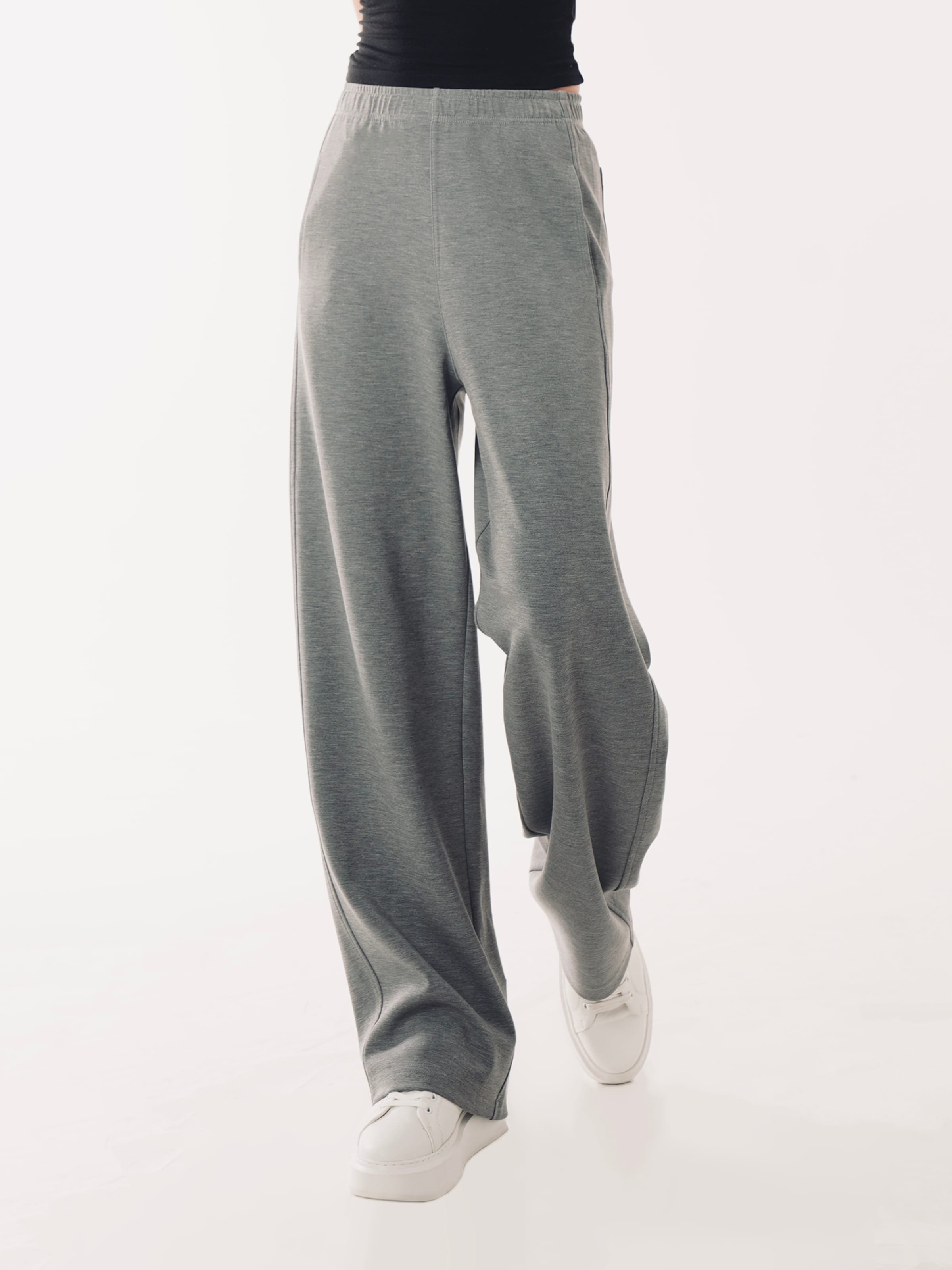 Regular Pantalon 'YOLIGEX Lockere Hose Melange Modal mit Gummibund' yoligex en gris : devant