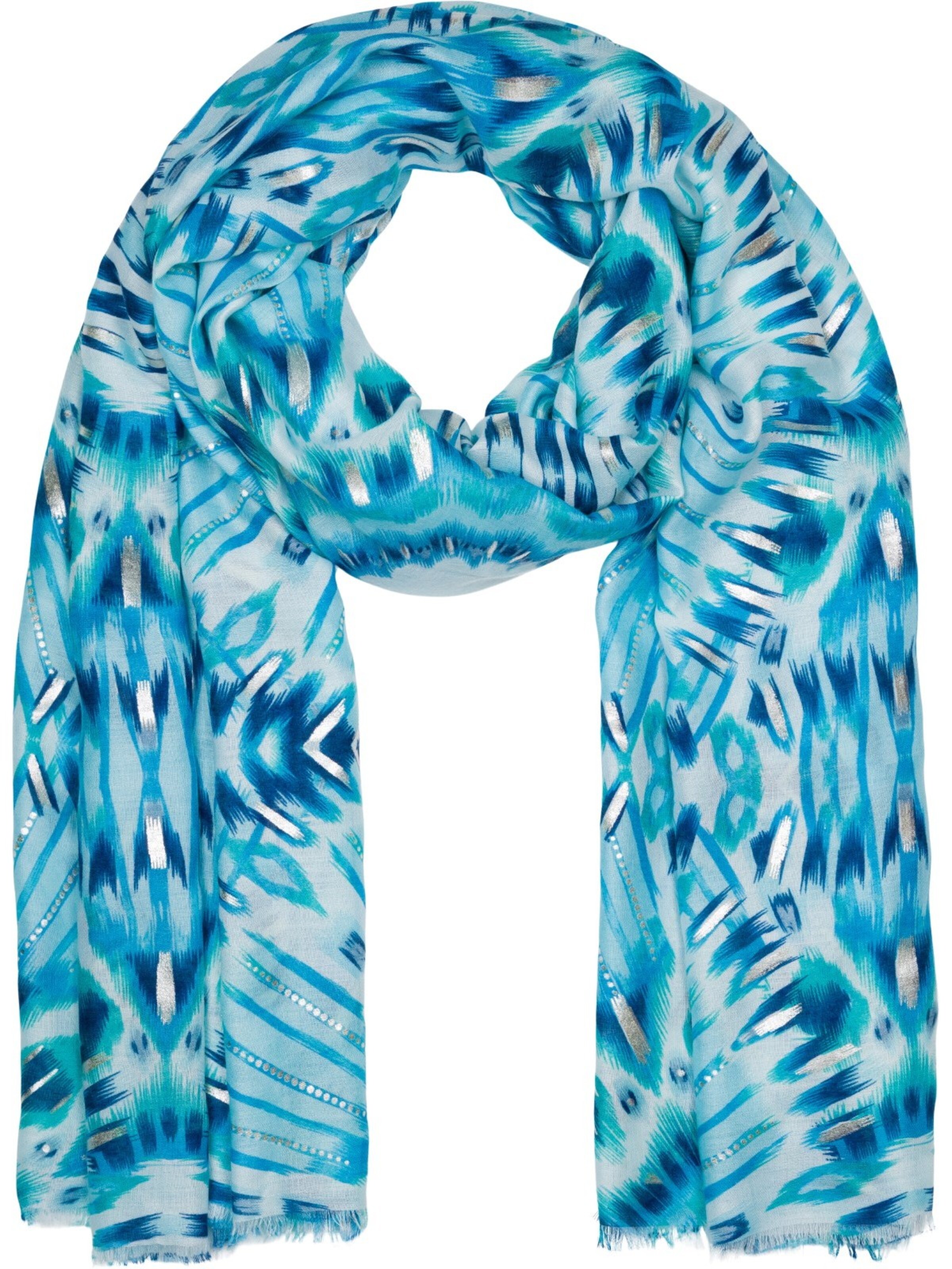 styleBREAKER Schal 'Schal Batik Muster Metallic Streifen'‌‌‌‌ in Blau: Vorderseite