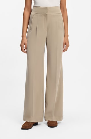 BOSS Wide leg Pleat-Front Pants 'Tarima' in Brown: front