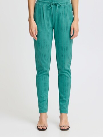 ICHI Tapered Pleat-Front Pants 'Ruti' in Green: front