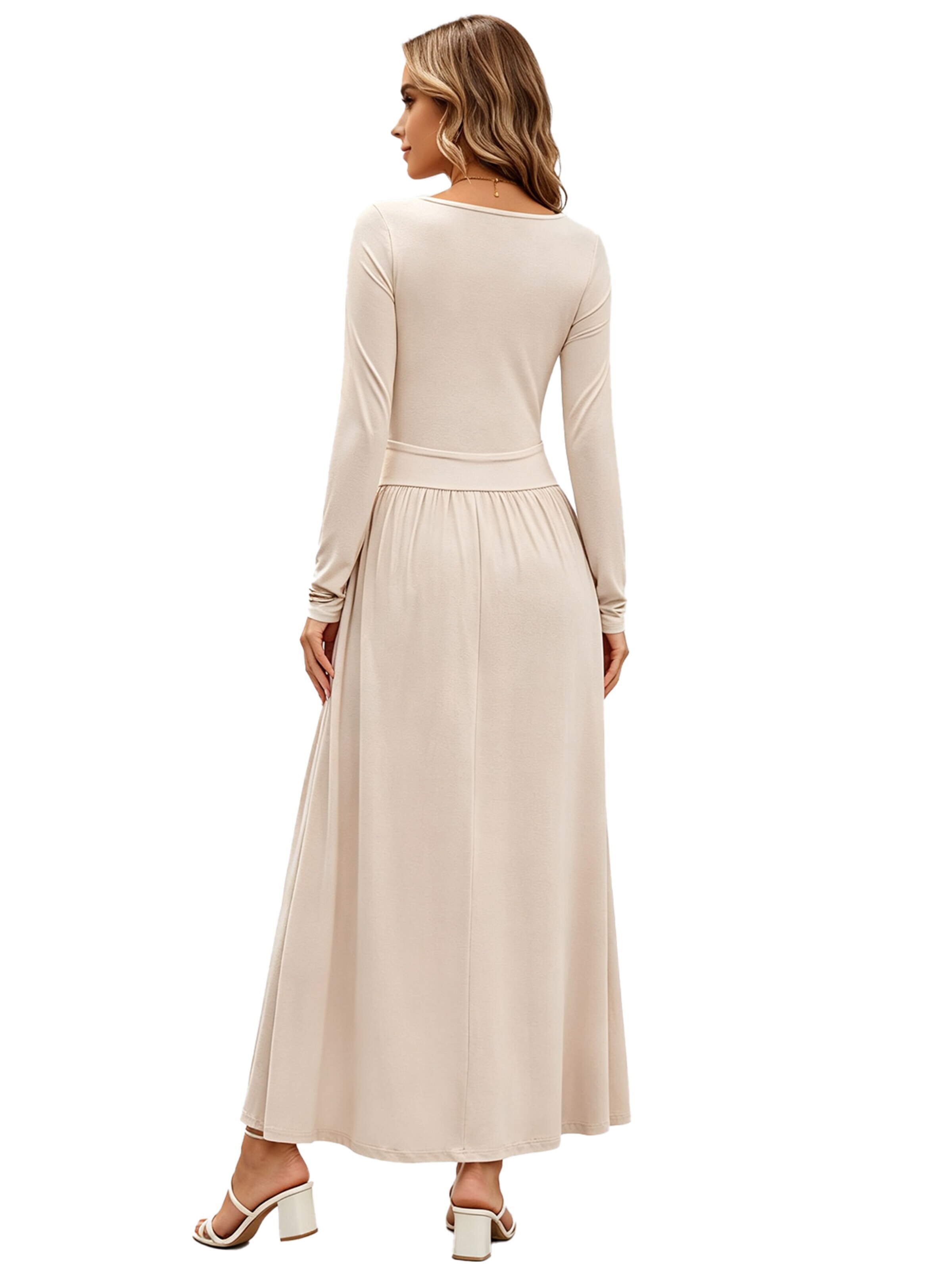 KoJooin Dress 'Damen Langarm Strickkleid mit Rundhals, Raffung und Taschen – Figurbetontes, elegantes Midikleid' in Orange