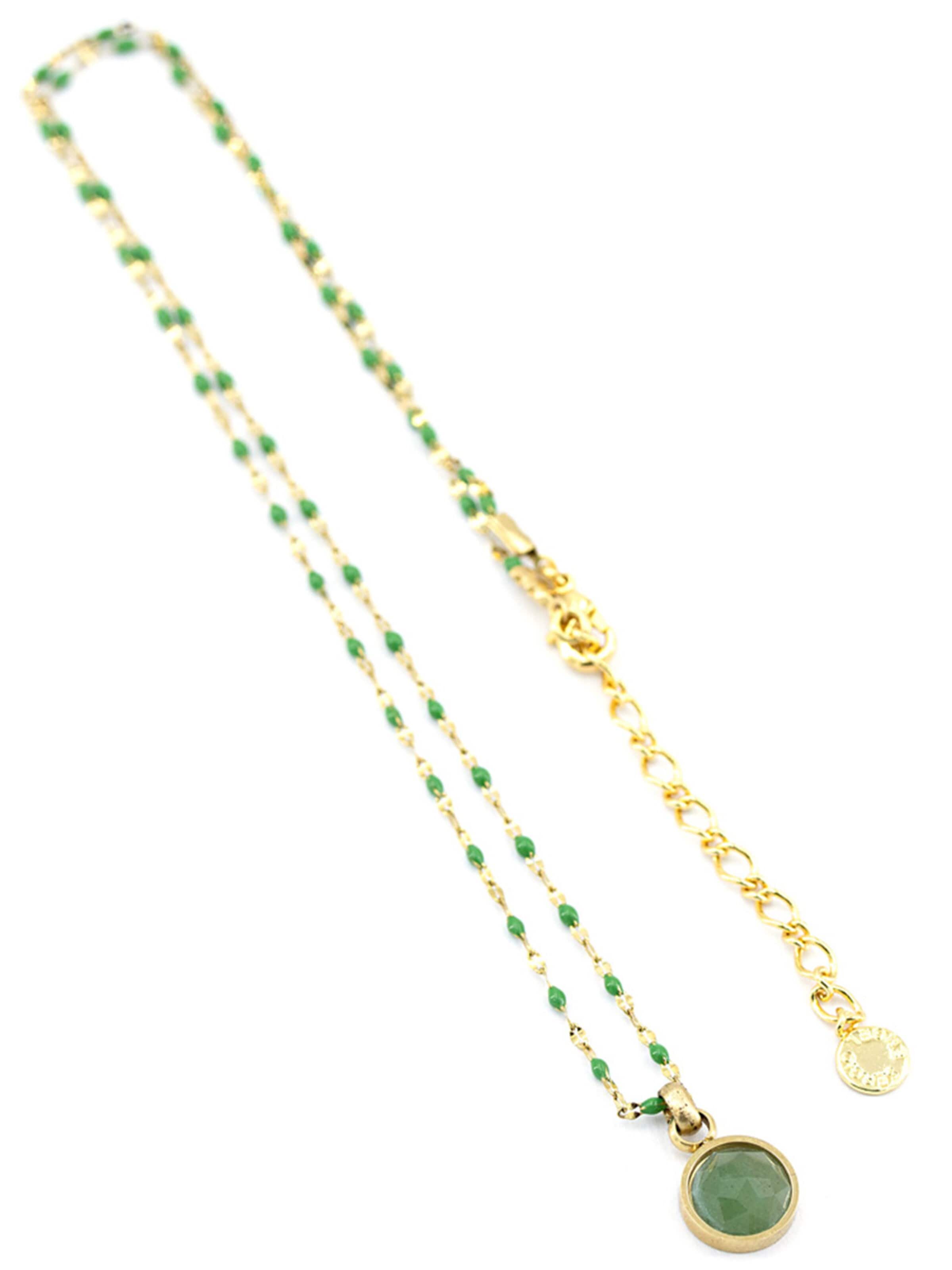 Sergio Engel Necklace 'Beach Kette 01 Farbig akzentuierte Stahlkette mit Natursteinanhänger' in Green: front