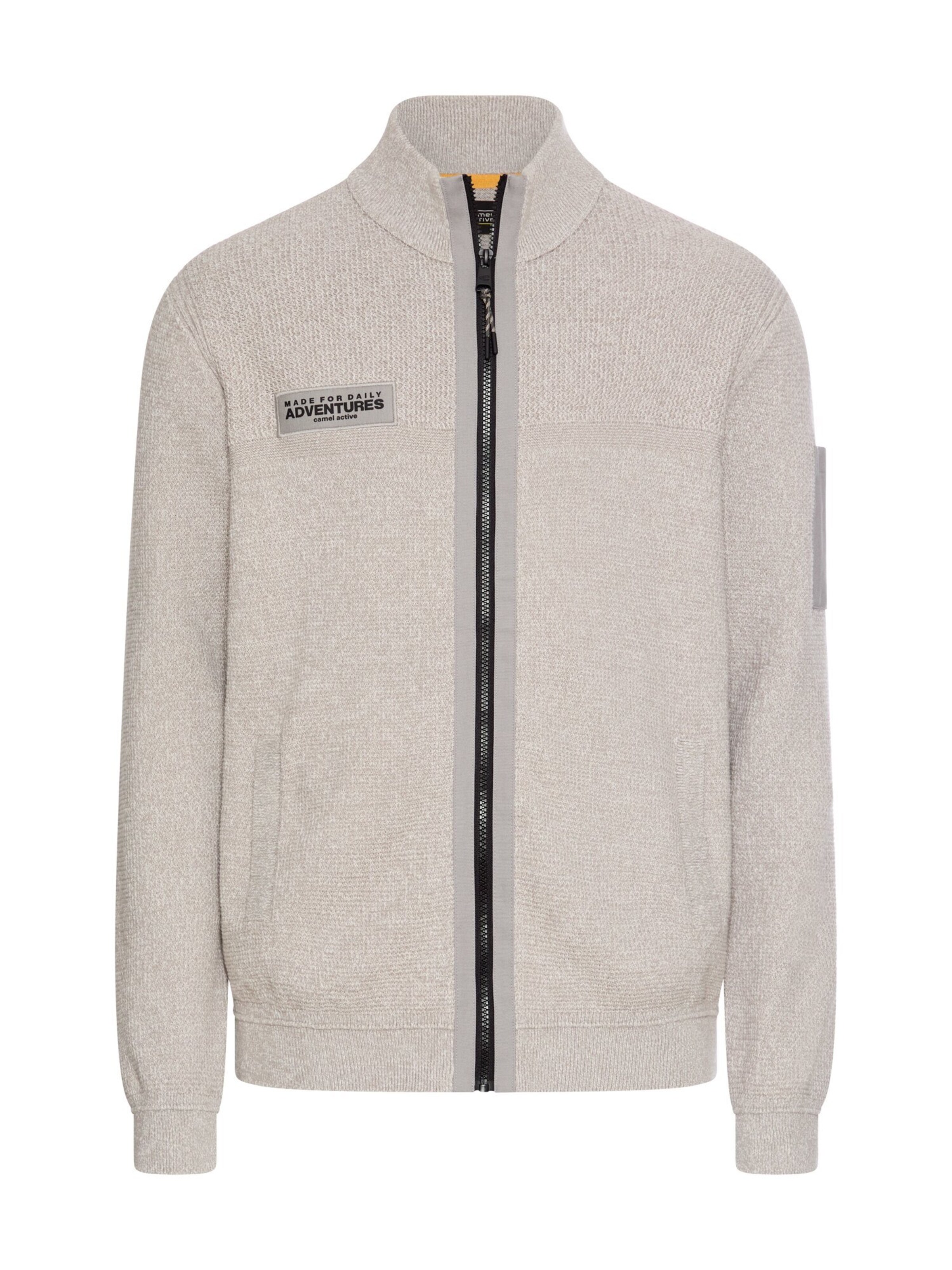 CAMEL ACTIVE Strickjacke mit Kontrastdetails und Stehkragen in Grau: Vorderseite