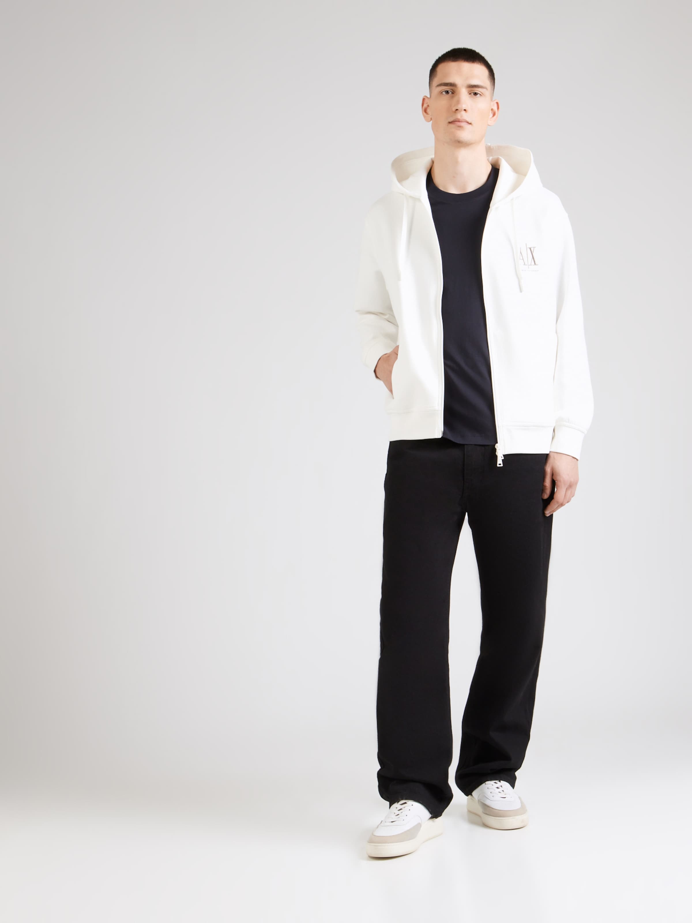 ARMANI EXCHANGE Zip-Up Hoodie in Off White | ABOUT YOU