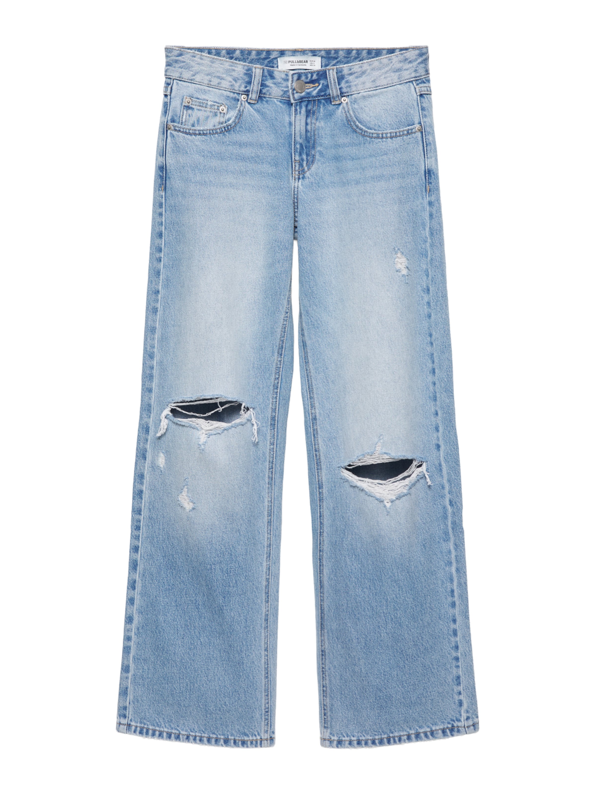 Wide leg Jeans de la Pull&Bear pe albastru: față