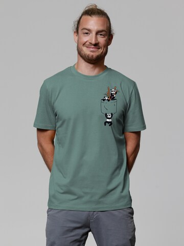 Watapparel Shirt ' Pocket Pandas ' in Green: front