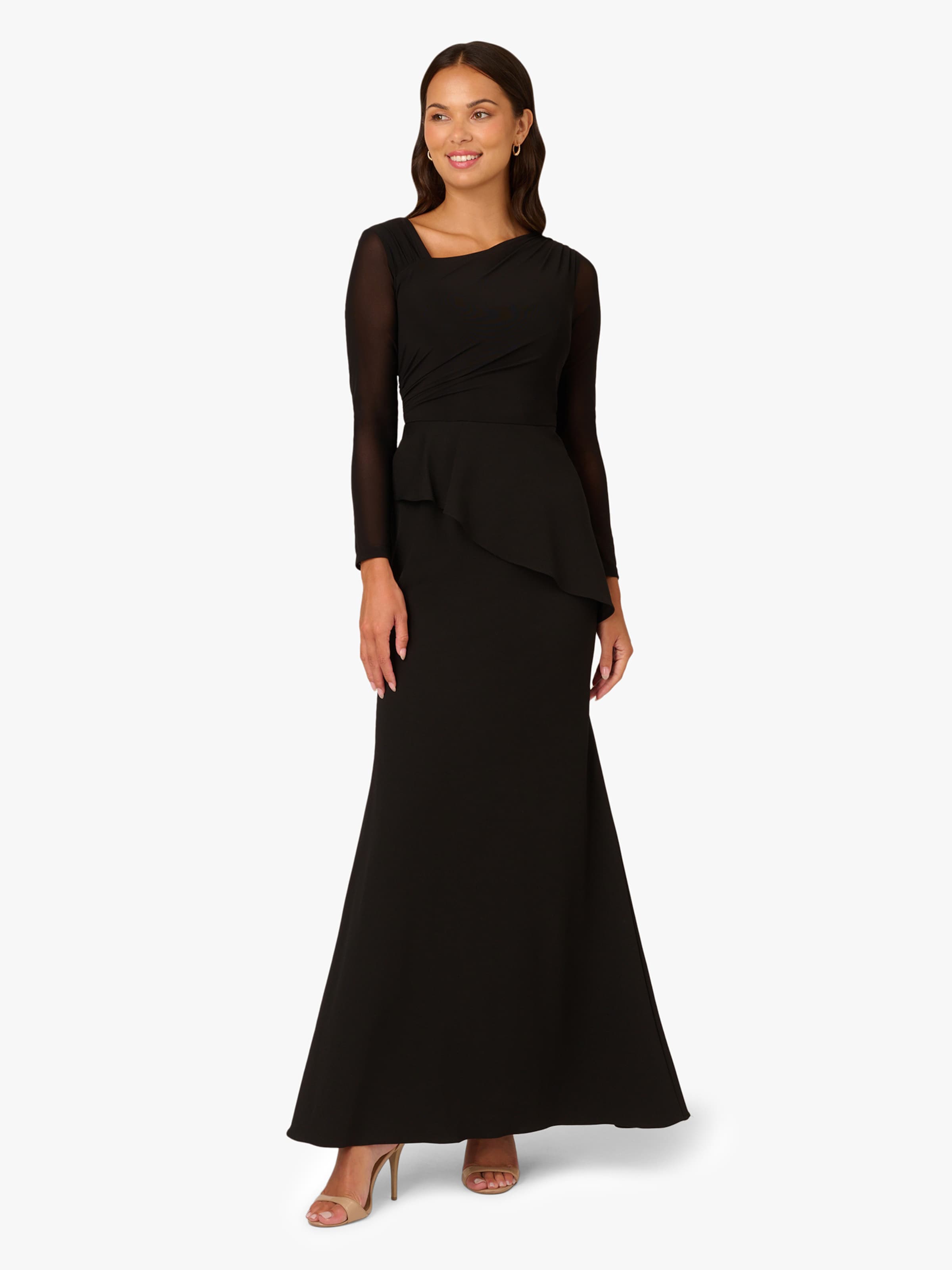 Adrianna Papell Avondjurk 'Knit Crepe Combo Mesh Gown' in Zwart: voorkant