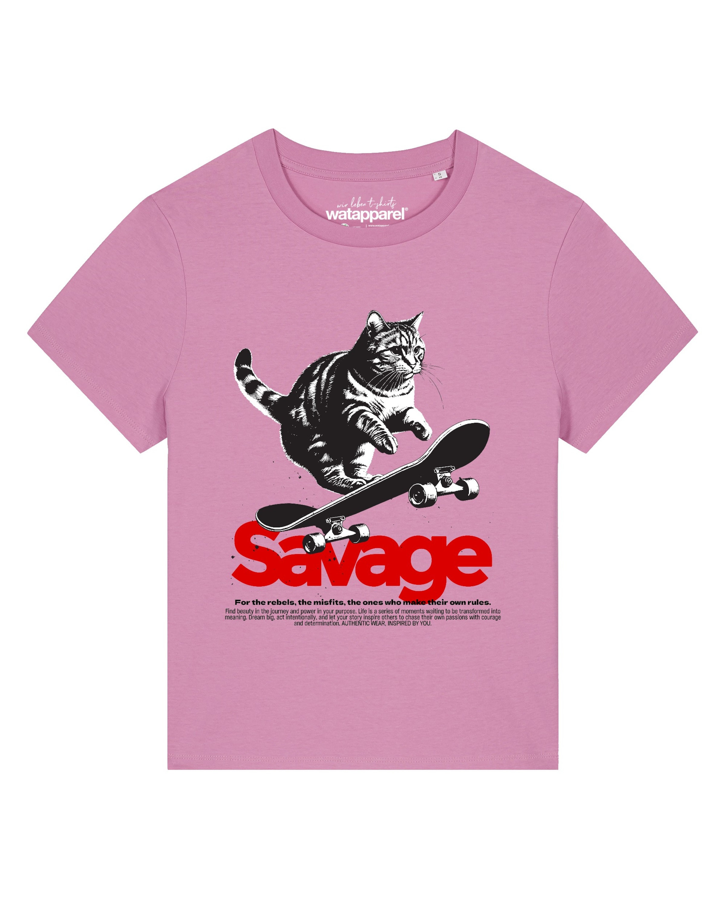 Watapparel Shirt 'Savage Cat' in Roze: voorkant