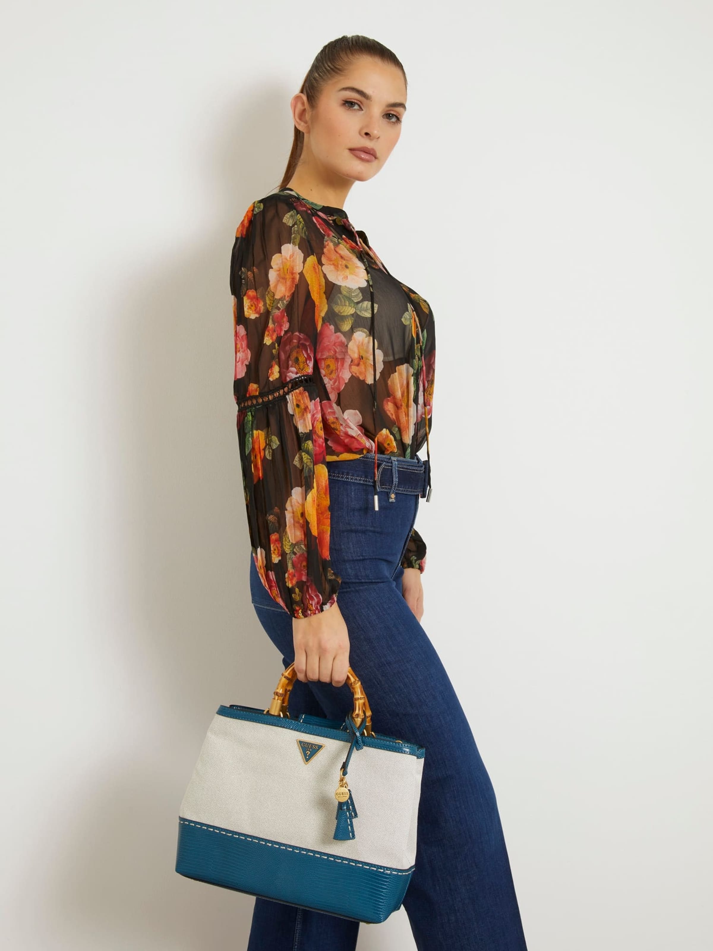 Guess blue floral handbag sale