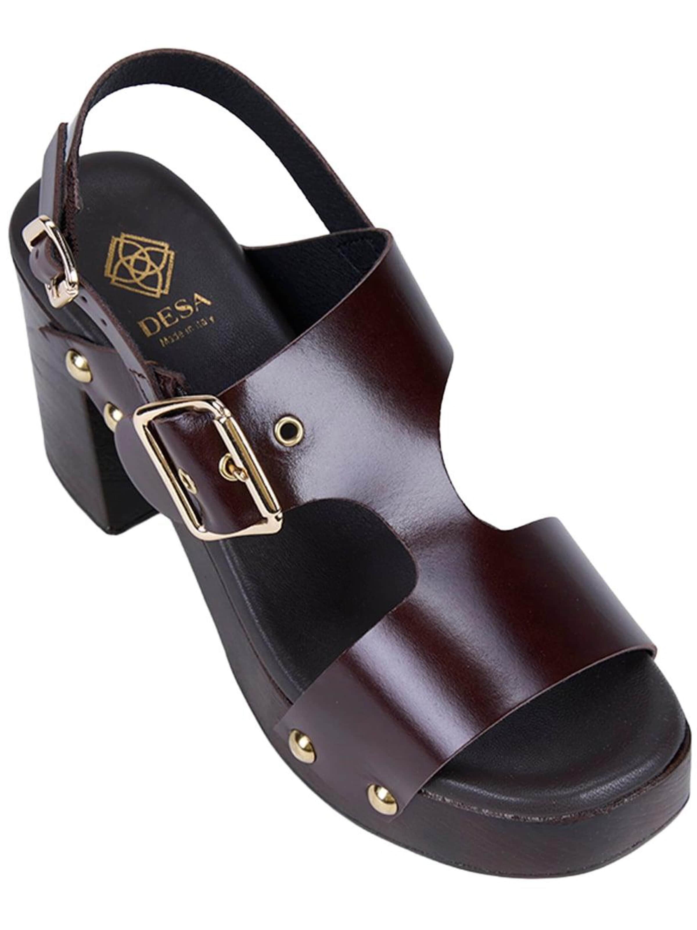 Desa Strap sandal 'DESA Damen-Plateausandalen aus Leder mit Nieten' in Brown: front