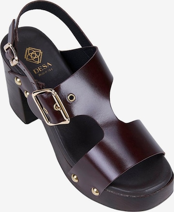 Desa Strap sandal 'DESA Damen-Plateausandalen aus Leder mit Nieten' in Brown: front