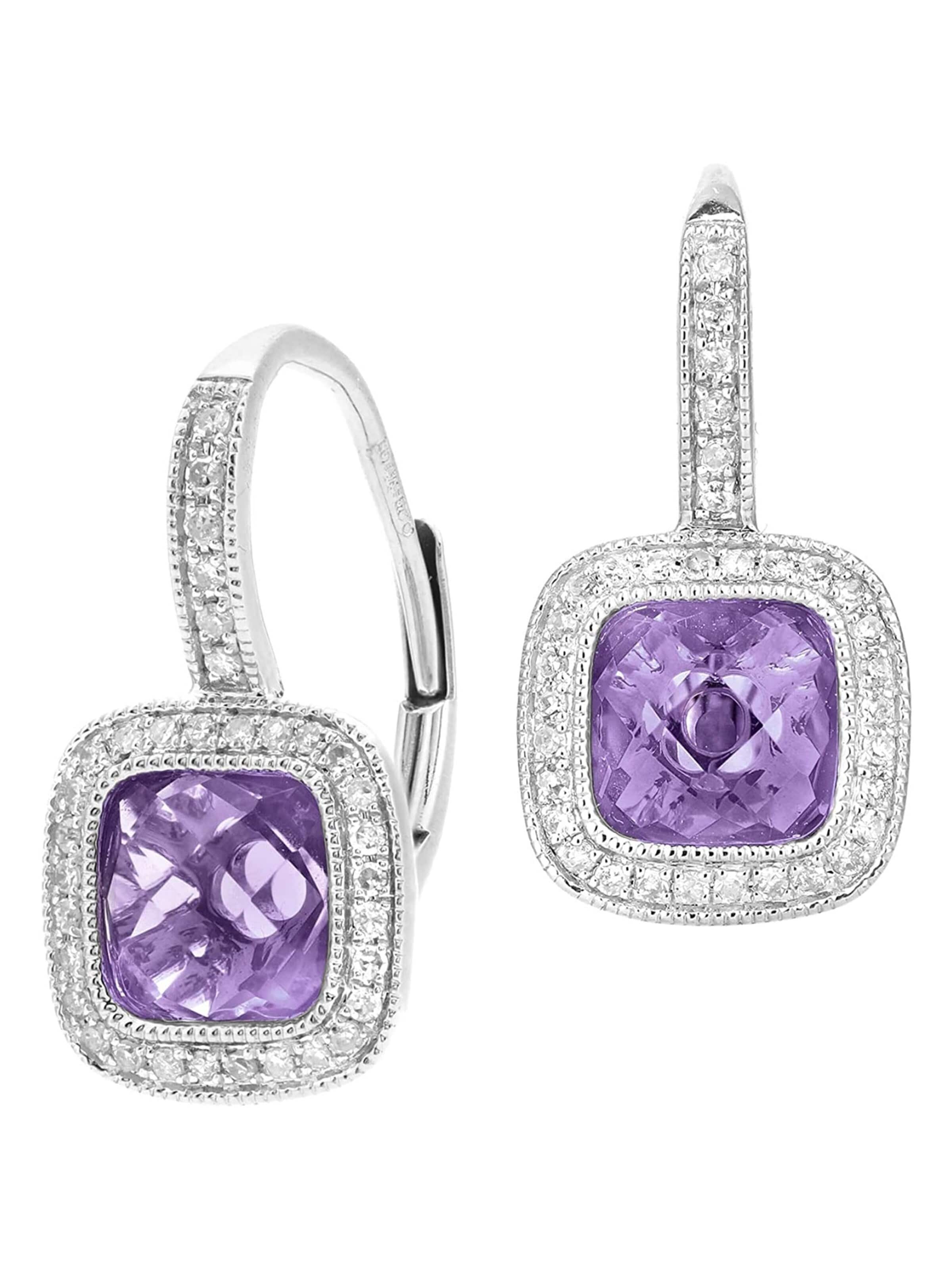 DIAMANT LETERNEL - Pendientes 'Creolen aus 375 Weißgold mit Diamant mit Amethyst' en plata