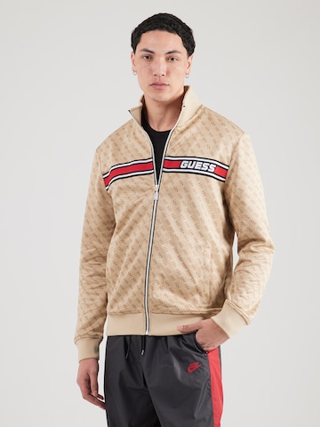 GUESS - Casaco de treino em moletão 'Korbin' em castanho: frente