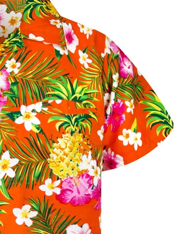 King Kameha Regular Fit Hemd 'Pineapple Flowers' in Orange