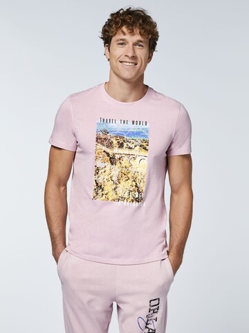 Oklahoma Jeans Shirt ' mit Travel-Print ' in Pink: front