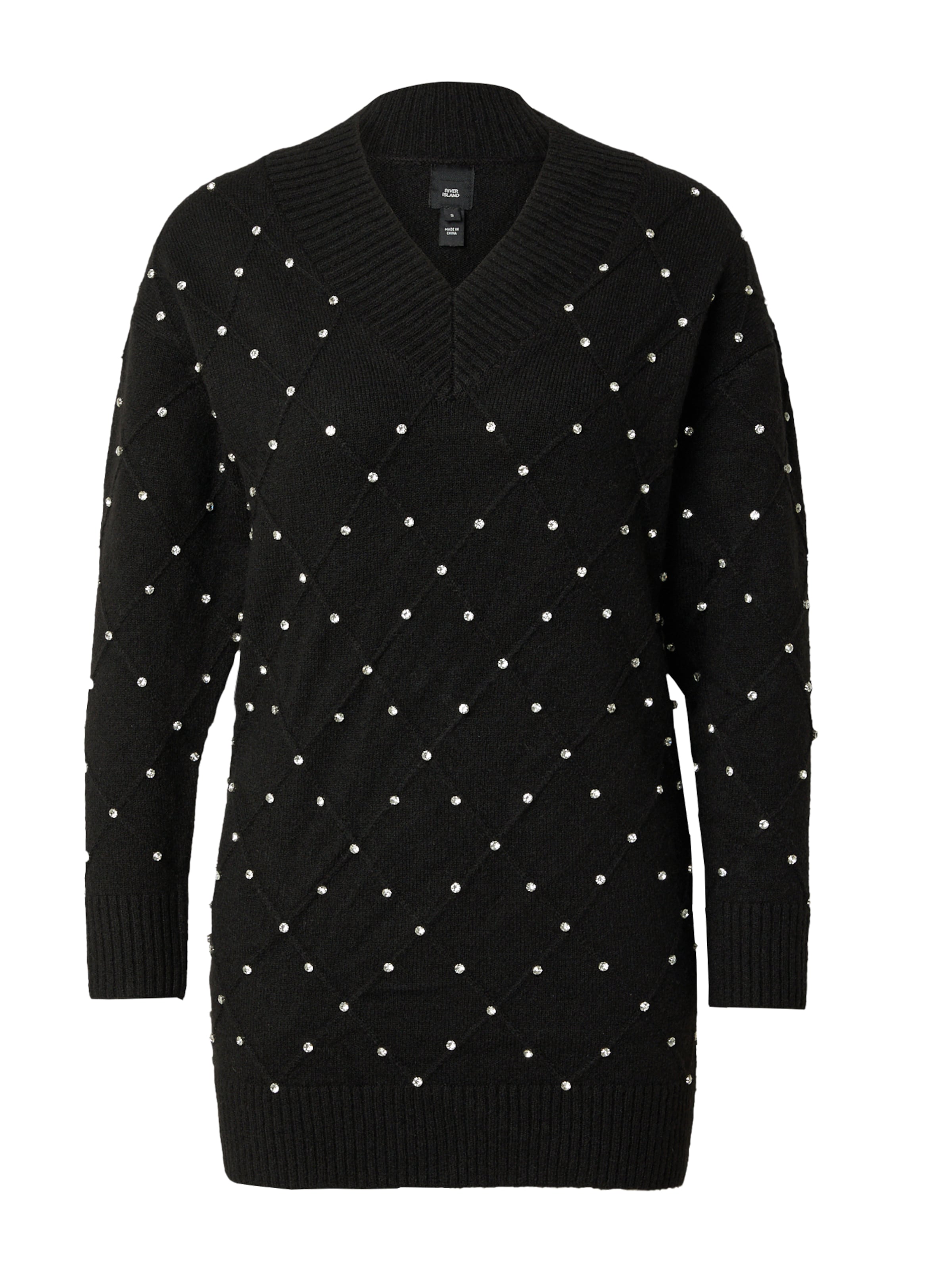 River Island Πλεκτό φόρεμα σε μαύρο: μπροστά