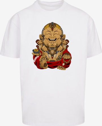 F4NT4STIC Shirt 'Happy Cyber Buddha CYBERPUNK STYLES' in Wit: voorkant