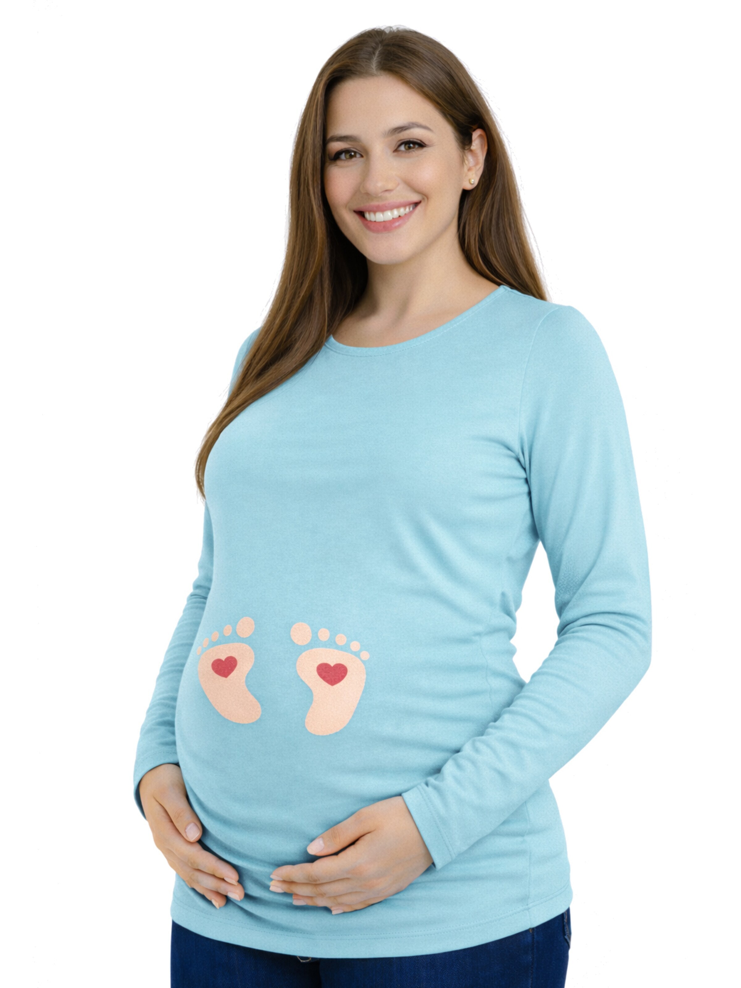 M.M.C. Shirt 'Baby Füße Umstandslangarmshirt' in Blue: front