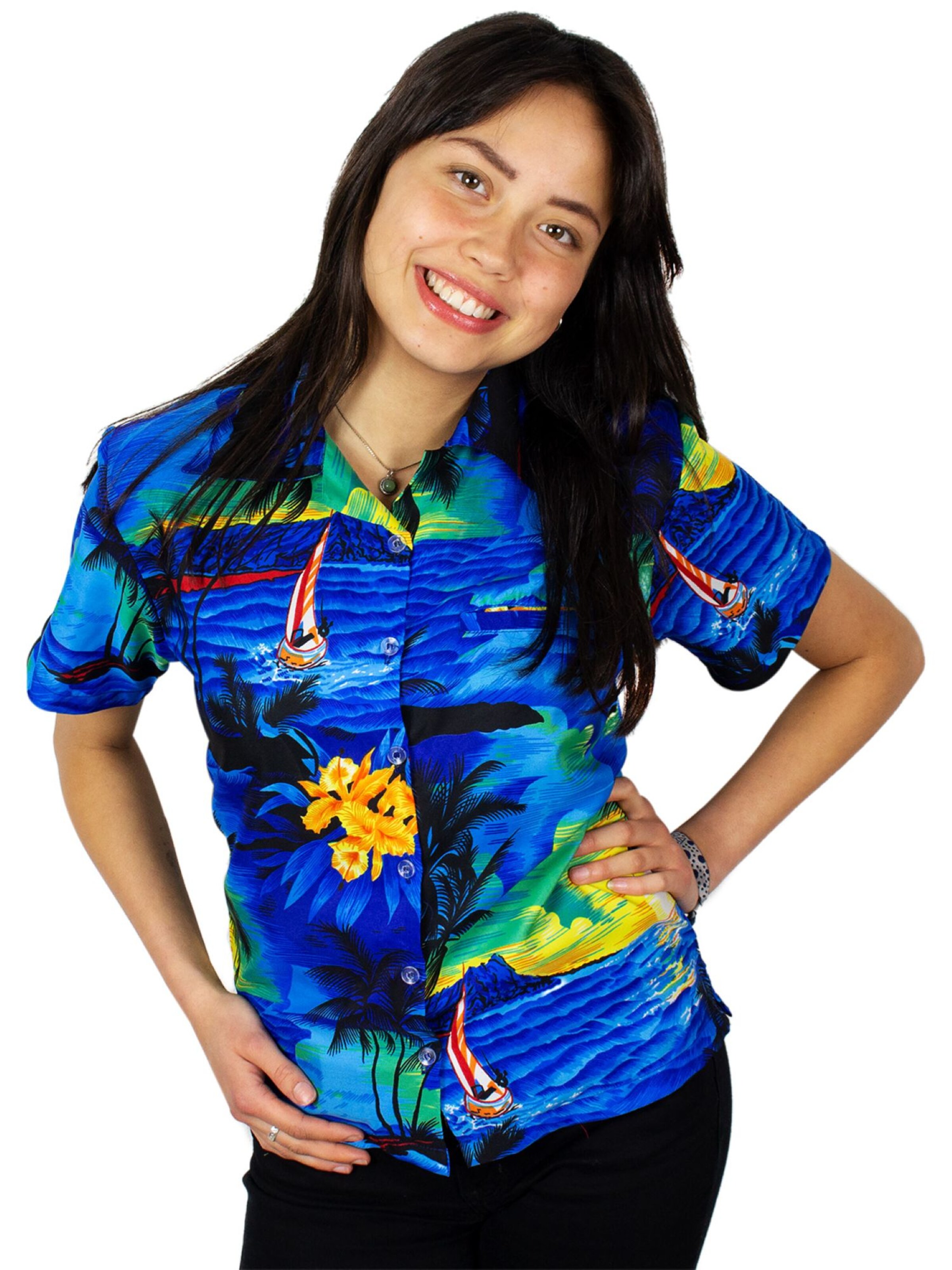 King Kameha Blouse 'Surf' in Blue: front