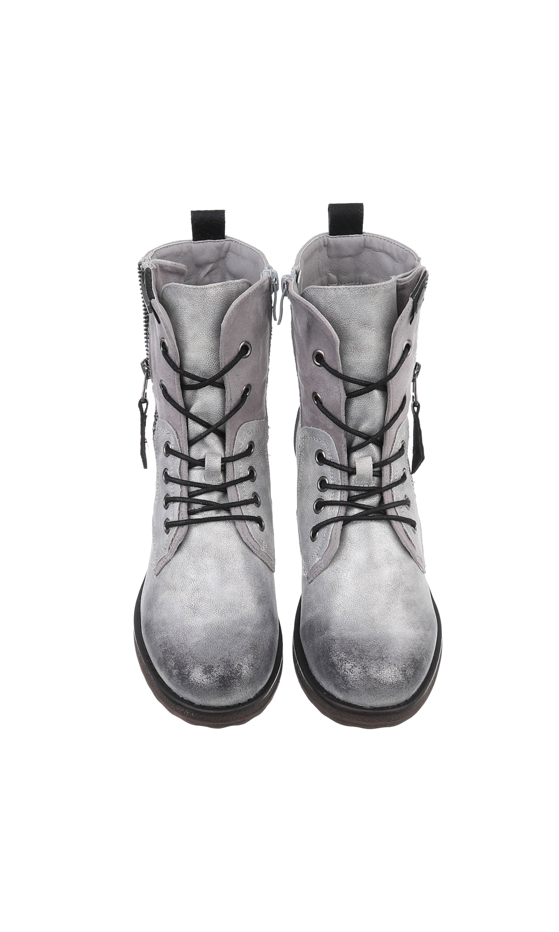 Ital-Design Lace-Up Ankle Boots in Silver