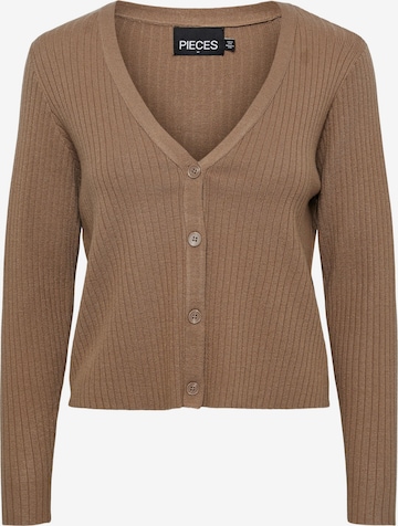 PIECES Knit Cardigan 'Crista' in Brown: front
