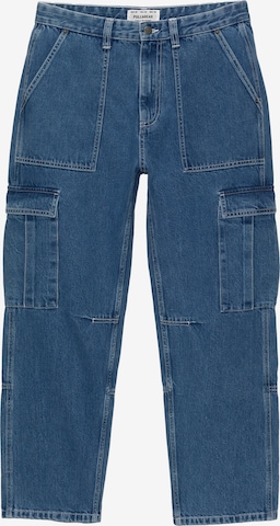 Pull&Bear Loosefit Cargojeans in Blauw: voorkant