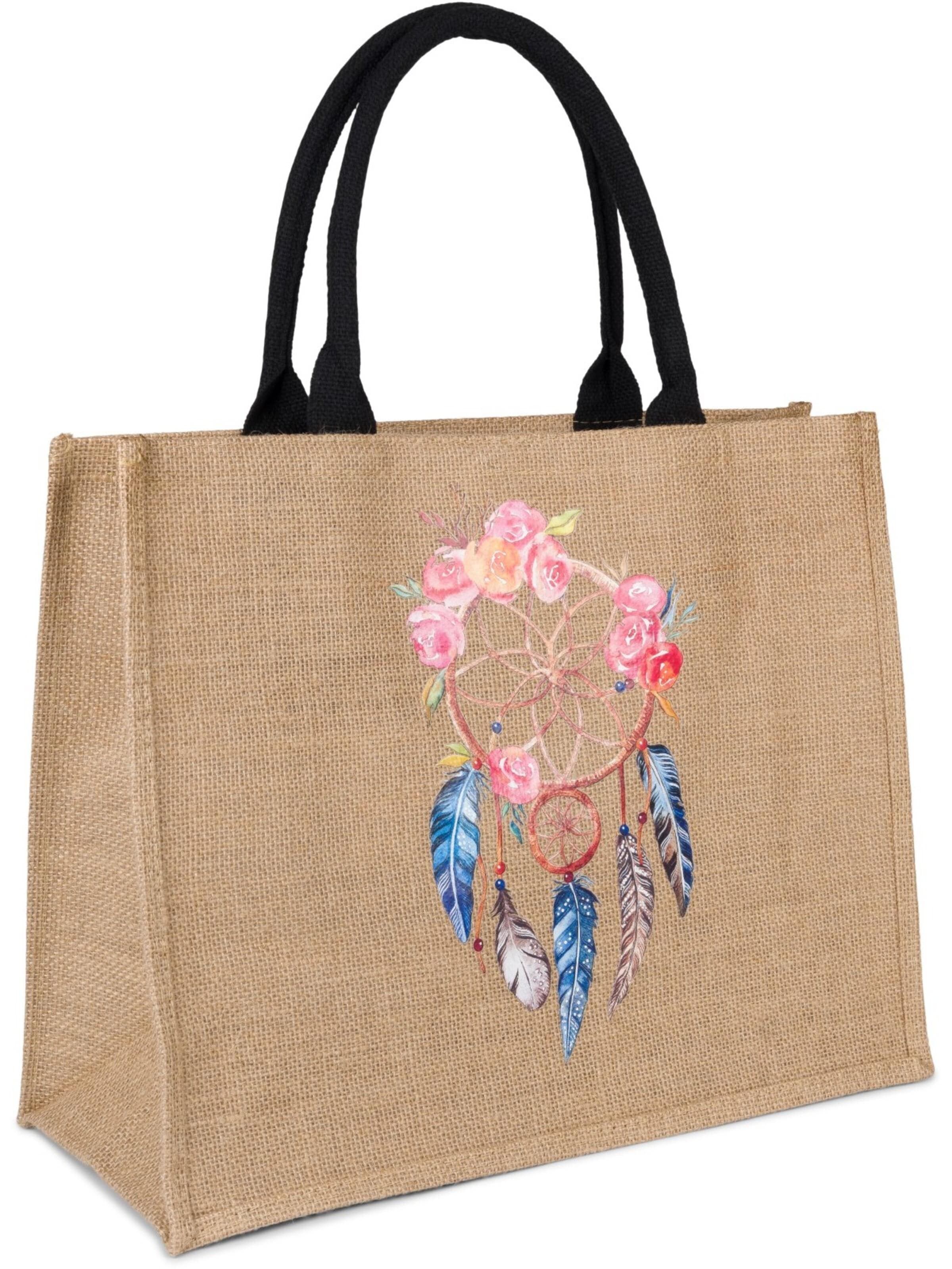 styleBREAKER Handtasche 'Leinen Henkeltasche Traumfänger'‌‌‌‌‌ in Braun: Vorderseite