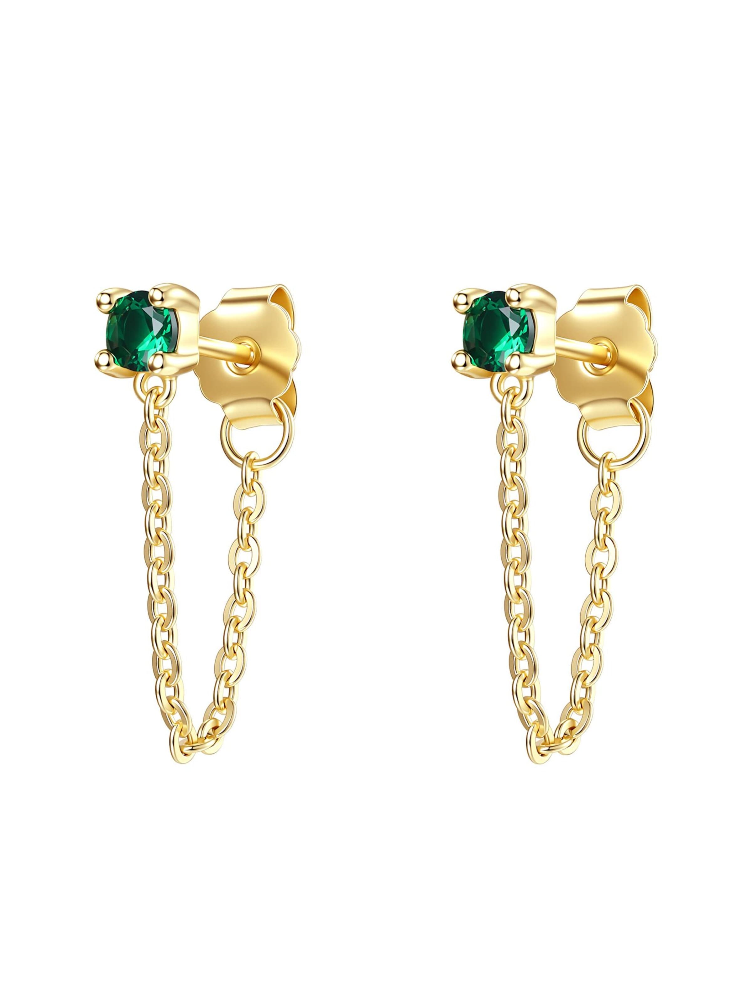 Hey Happiness - Pendientes 'Emerald Chain Loop Stud' en oro