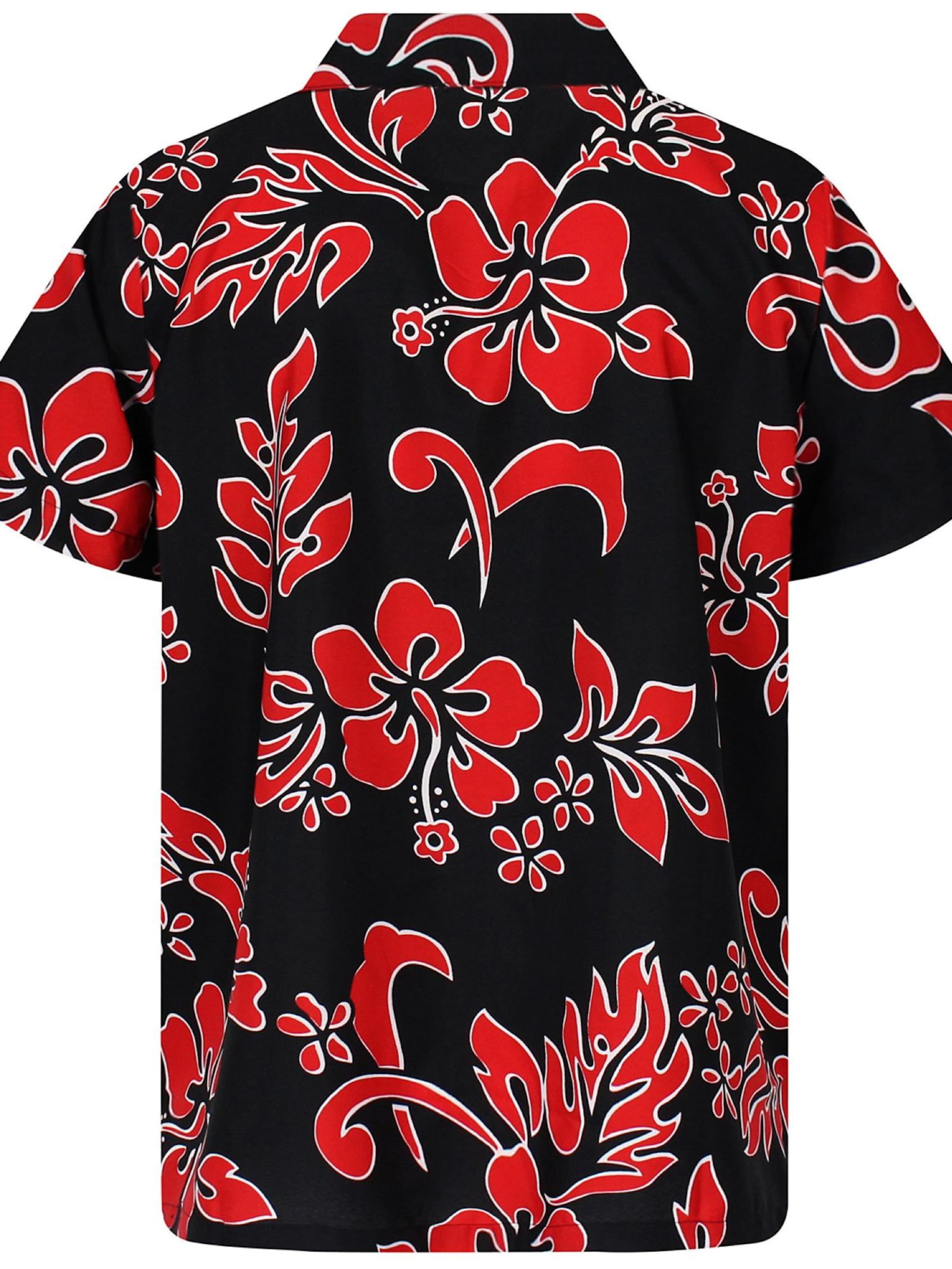King Kameha Shirt 'Hibiscus Black Line'‌‌‌‌ in Rot