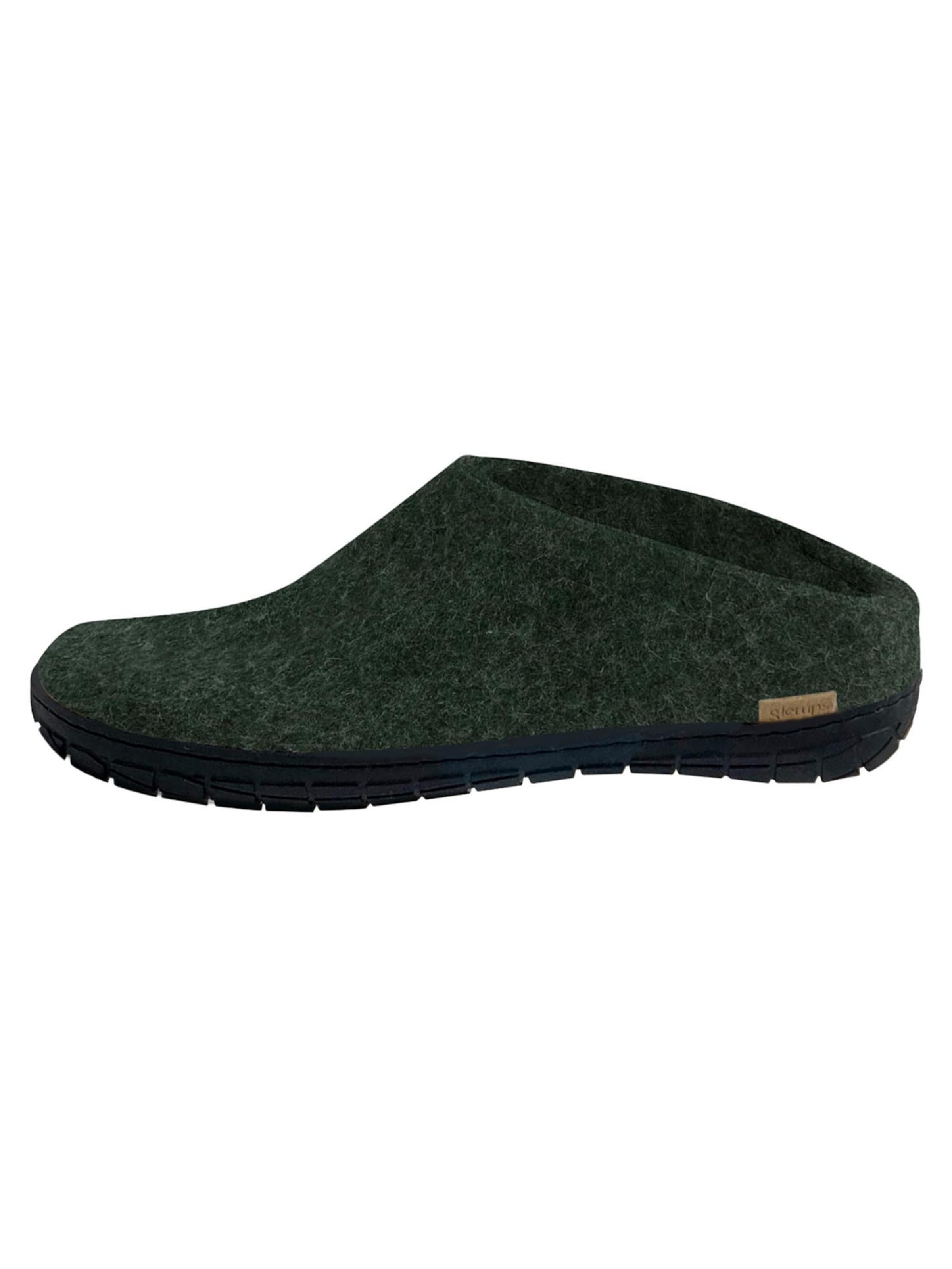 Glerups Slippers 'Black Rubber' in Green: front