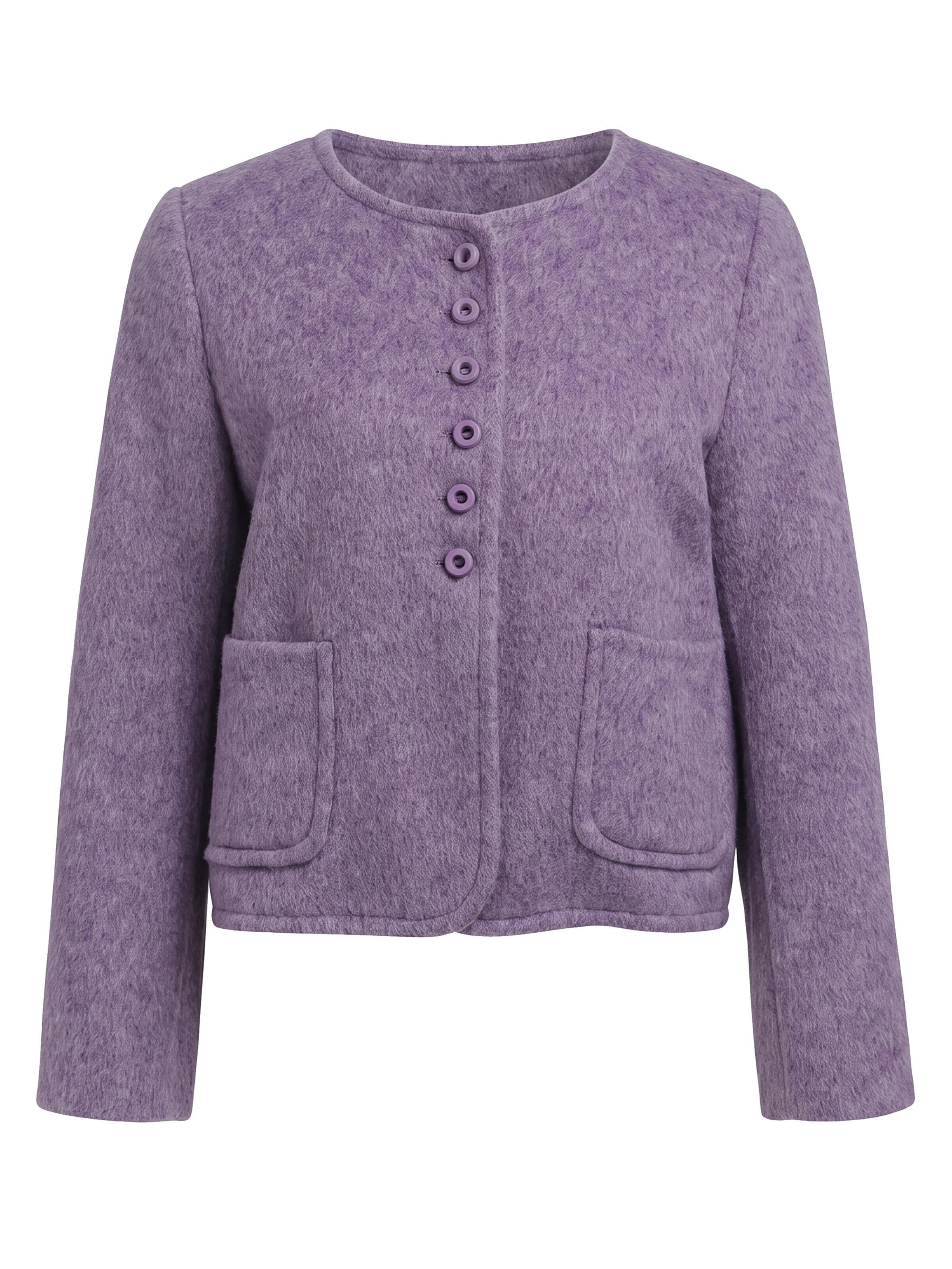 TorWeit Knit Cardigan 'Wool-Blend Coat Short' in Purple: front
