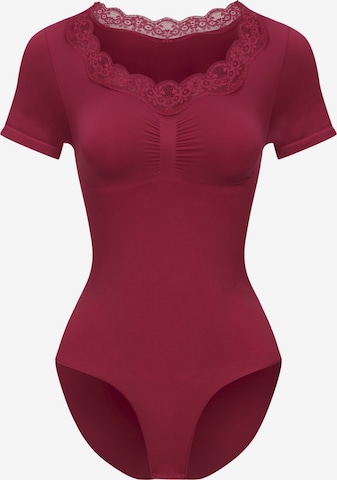cfab - Body modelador 'Lace T-Shirt Bodysuit Sculpting Shapewear with slip' em rosa: frente