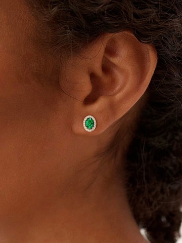 VANGUERATI Kolczyki 'Oval Emerald Halo Stud | 18K Gold Plated Sterling Silver' w kolorze zielony