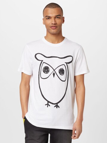 Tricou 'Big Owl' de la KnowledgeCotton Apparel pe alb: față