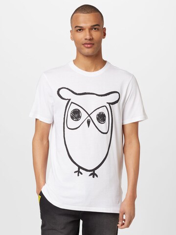 KnowledgeCotton Apparel Paita 'Big Owl' värissä valkoinen: edessä