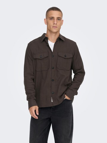 Only & Sons Regular fit Button Up Shirt 'MILO' in Brown: front