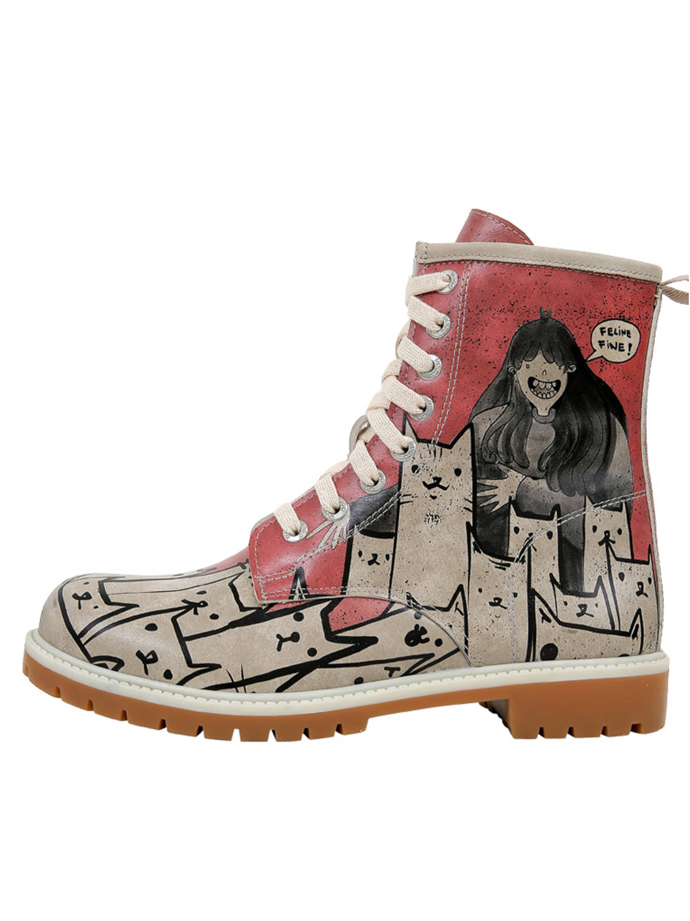 DOGO Schnürstiefel 'Bad Cats Mad Cats'‌‌‌‌‌‌‌ in Rot: Vorderseite