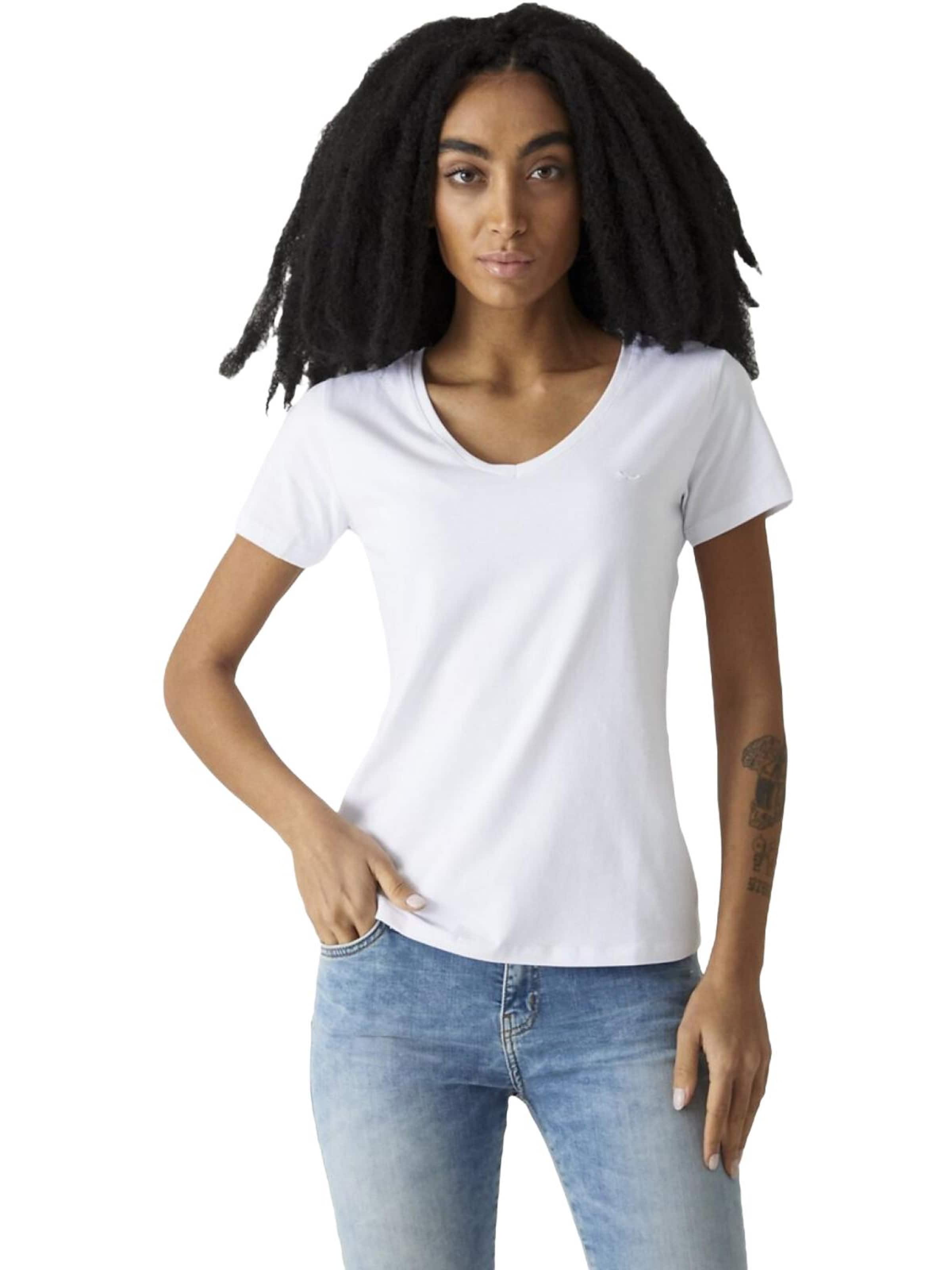 LTB Jeans - Camiseta 'LTB Jeans Damen Stretch-T-Shirt mit V-Ausschnitt' en blanco: frente