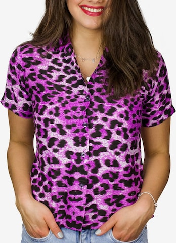 King Kameha Bluse 'Leopard' in Lila: Vorderseite